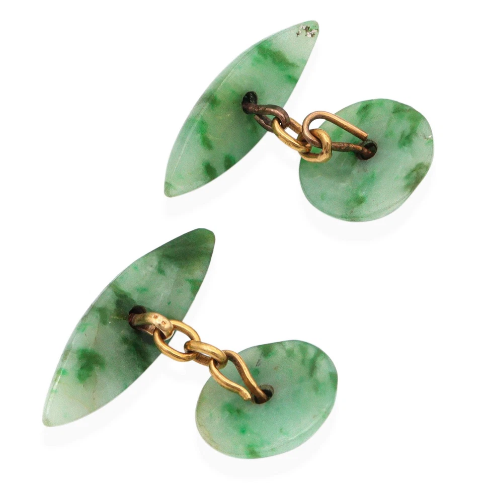Gemelos vintage de jade de oro amarillo de 20k para hombre Foto 3 de 3