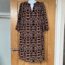 M&S Collection Women’s SS Shift Dress Size 12 Brown/Black Animal Print Buttons