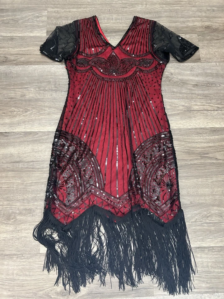 YESSA 1920S Vestidos Aleta para Mujer Gran Vestido Gatsby Rugiente Años 20 Disfraz Foto 2 de 4