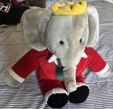 Vintage 1988 Babar Plush Stuffed Elephant Red Suit w/ Crown by Gund 14  Premium