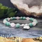 Inka Sterling Silver Amazonite Rose Quartz Stacking Bracelet with 3d heart Charm