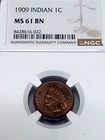 1909 INDIAN ONE CENT NGC MS61 BN