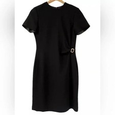 Coldwater Creek Sheath Dress Women P10 Black Gold Buckle Side Gathered LBD