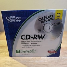 Office Depot Brand 10 Pack CD-RW 12X Speed 700MB 80Min Music Data Photos