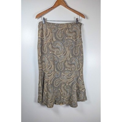 Y2K Fairy Grunge Midi Skirt Size 12 Paisley Ruffle Hem Goblincore Forest Earthy