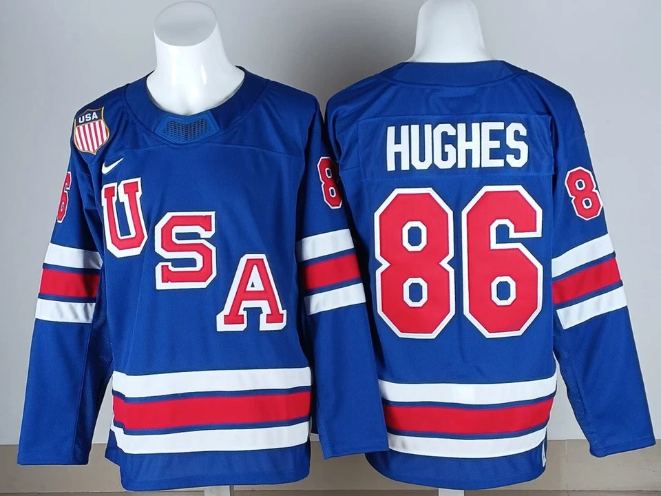 #86 Hughes Team USA Winter Olympics 2026 Jersey Stitched All Sizes S-3XL