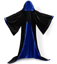 Black Blue Cape Hooded Cloak Wizard Robes Renaissance New STOCK