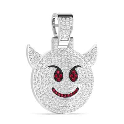 2,20 kt runder Moissanit roter Rubin böse Katze Unisex Anhänger 14k Weißgold über
