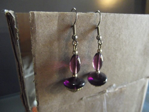 1 Pair Old 1.5"in Glass Purple Genie Bottles Dangle Earrings - Picture 4 of 8