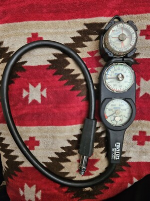 SCUBA DIVING MARES FLAT BRASS 4-GAUGE ANALOG CONSOLE + COMPASS