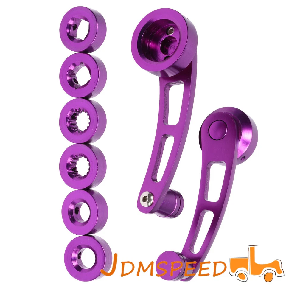 Bobinadora de ventana de coche púrpura 2 piezas manivela de vidrio perillas de aluminio metal universal Foto 4 de 4