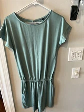 Romper with Elastic Waist and Back Keyhole Opening Sage Green Size Small