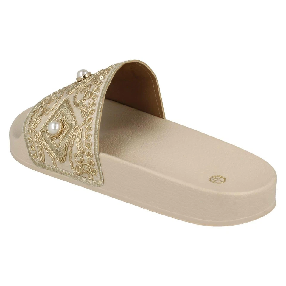 Mujer Beige / Negro Spot On Cuentas Deslizables Zapatos sin Talón : F0R0088 - Imagen 4 de 4