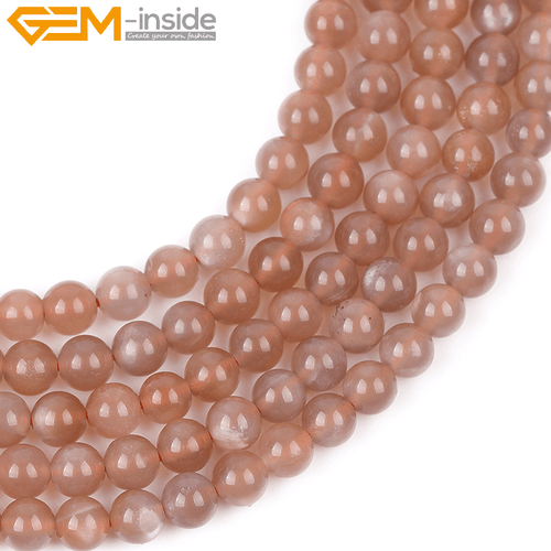Round Orange Moonstone Natural Gemstone Beads For Jewelry Making Strand 15" Gift - Picture 15 of 38