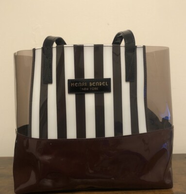 Henry Bendel Medium Size Iconic Striped PVC Overnight Tote Bag