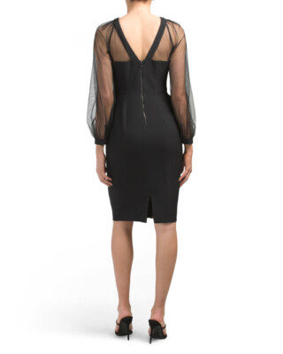 Maggy London Petite Dress With Sheer Illusion Sleeves (size 12p