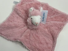 NWT Carters Pink White Striped Llama Plush Baby Security Blanket Toy Lovey 67800