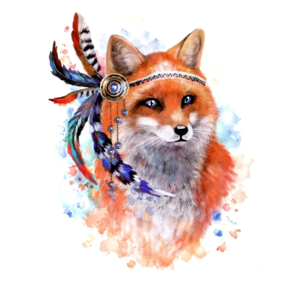 JUSTFOX Temporary Tattoo Red Fox Feathers Design Adhesive Tattoo Body Art