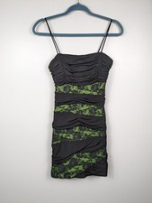 Vintage Y2K Sweet Storm Green Black Lace Mini Dress Womens Size Large Bodycon