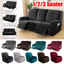 1/2/3 Seater Stretch Velvet Recliner Sofa Slipcover  Armchair Couch Protector