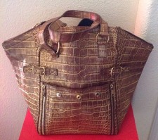 Ysl Womans $42000 Gold Crocodile Downtown Bag Ltd. Pre Owned Italy 
