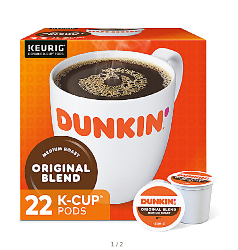 Dunkin' Donuts Original Blend Single-Serve Coffee K-Cup, 0.37 Oz, Box Of 22