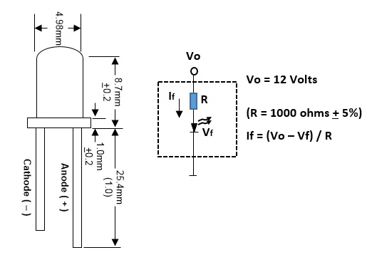 12VDC White 5mm LED, 120 DEGREE WIDE ANGLE, 1000 mcd, 12 Volt 5mm LED Pack of 10 - Image 2 of 3