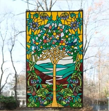19.75" x 33.75" Tiffany Style stained glass window panel Tree of Life HF245