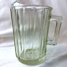 14 Panel Ribbed Clear Glass Pitcher with Ice Lip 6" Starburst Bottom Vintage