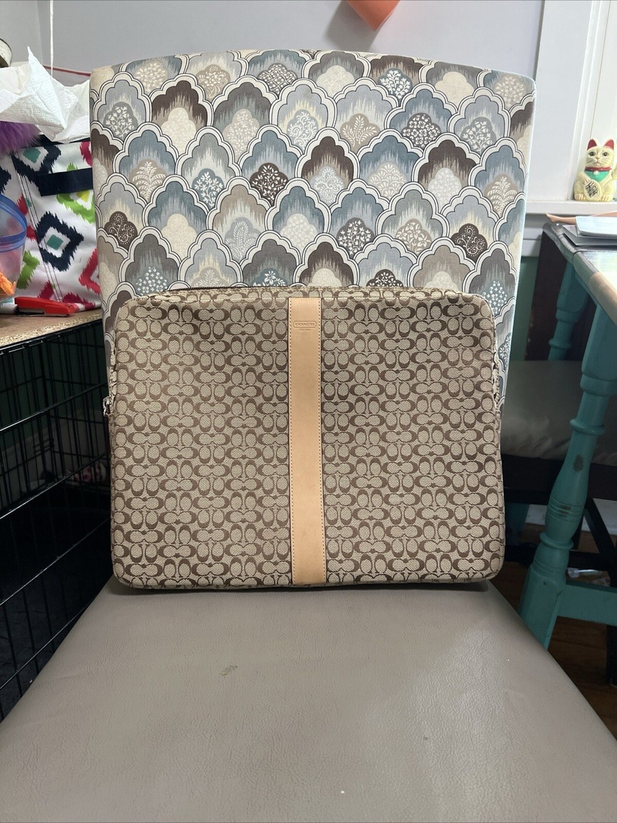 Coach Laptop Sleeve Case Bag Signature CC Jacquard Khaki | eBay