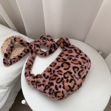 Women Faux Fur Shoulder Bag Handbag Furry Fluffy Leopard Animal Print Mini