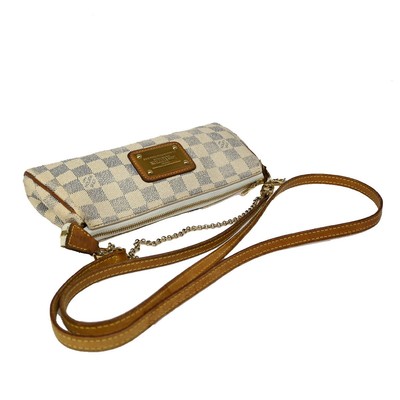 LOUIS VUITTON Eva Chain Shoulder Bag Damier Azur Leather White  