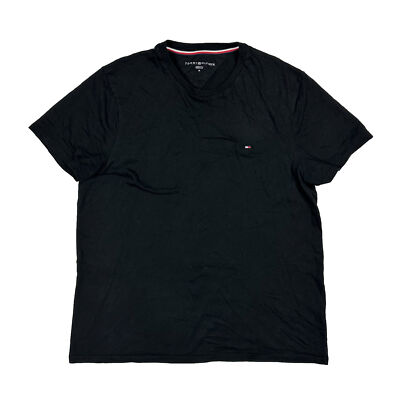 Tommy Hilfiger Men's Crew Neck T-Shirt Size M Black Embroidered Logo Designer