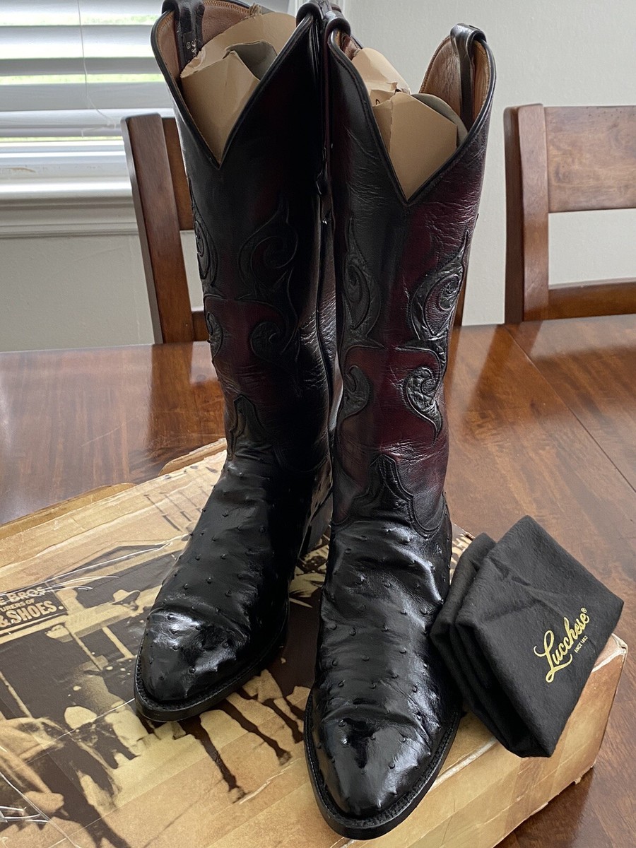 Womens B Lucchese Brown Tall FULL QUILL OSTRICH Cowboy Boots in