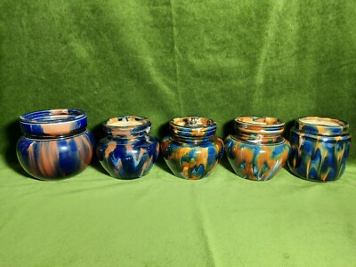 aonian tobacco jar ANTIQUE TOBACCO JARS SET OF 5 AONIAN HUMIDOR MADE IN ENGLAND 1910