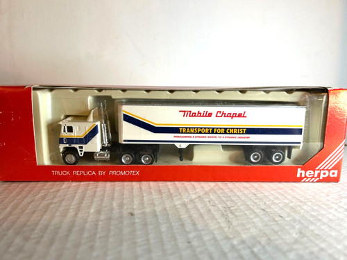 HERPA #6191 Freightliner cabina para dormir con remolque de caja de 40' "Mobile Chapel" 1:87 | Zustand: New
