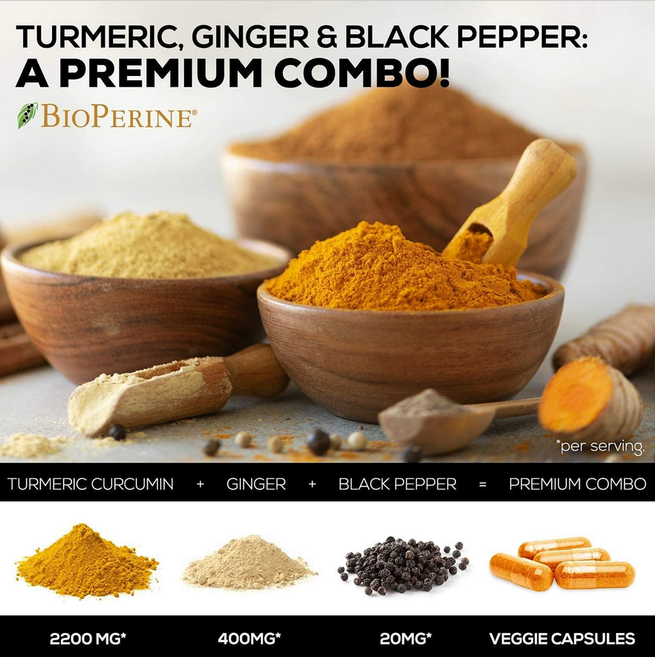 Turmeric Curcumin Highest Potency 95 2600mg with BioPerine Black