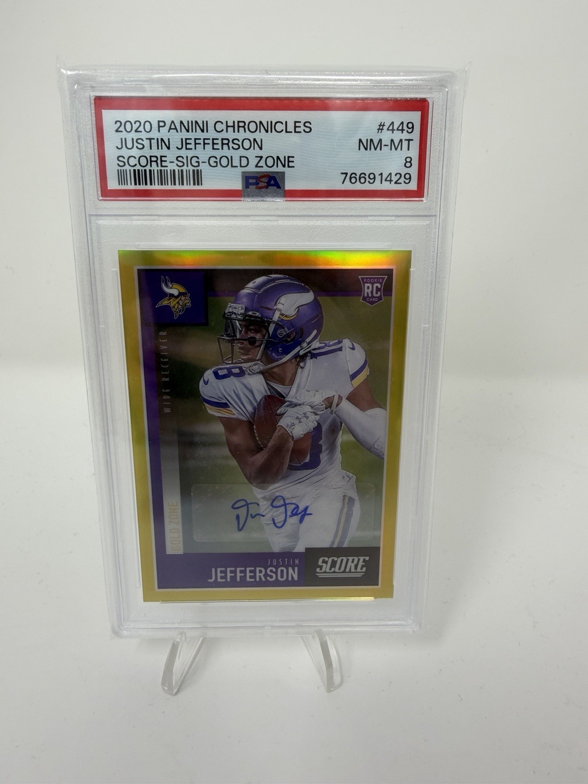 2020 Chronicles Score Justin Jefferson RC Auto Gold /50 PSA 8