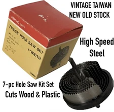 VTG Taiwan 7pc Hole Saw Set Kit 1"–2.5" HSS Steel Cuts Wood Plastic 1/4" Shank