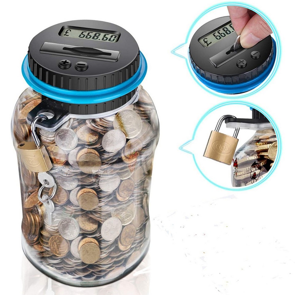 ^Electronic Digital Coin Money Box With LCD Display Smart Counter Piggy ...