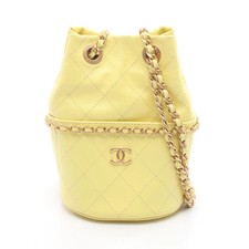 CHANEL Matelassé Bucket Chain Shoulder Bag Leather Yellow Gold Hardware #RC1216