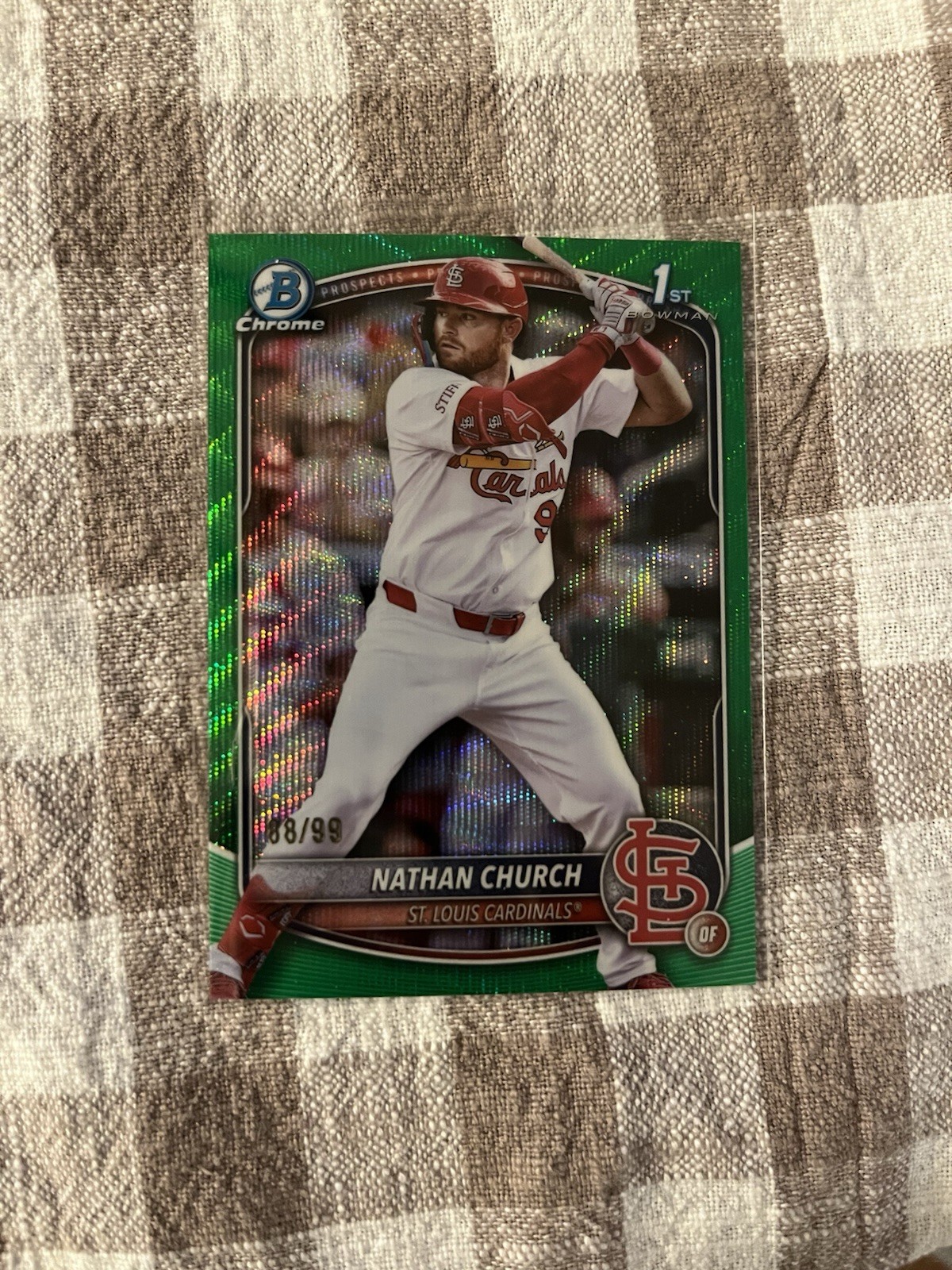 2025 Bowman Chrome Baseball Nathan Church 1st Bowman - GREEN WAVE /99
