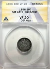 1856 Seated Liberty Dime, VF Details, 10C, 90% Silver, Nice Type Coin!