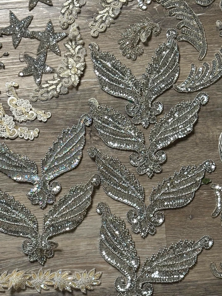 Lote Apliques Cuentas Vintage Blanco Plata Encajes de trajes de Santo Blanco 100+ Foto 4 de 4