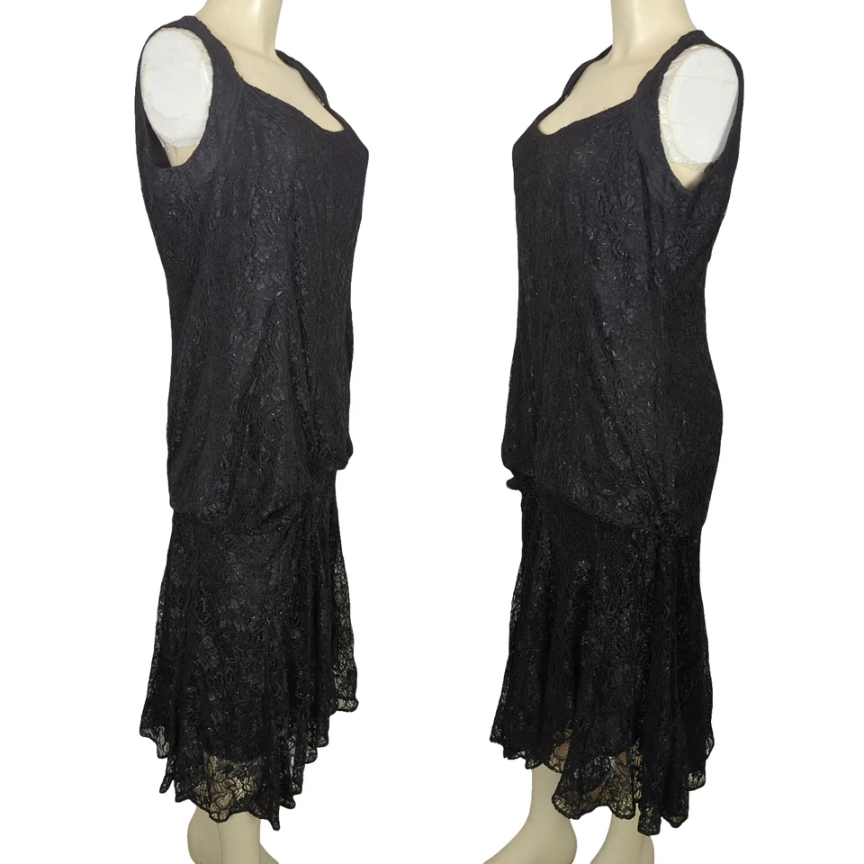 Vestido De Colección Damianou Negro Encaje Talla L Cintura Caída Sin Mangas Cóctel Noche Foto 2 de 4