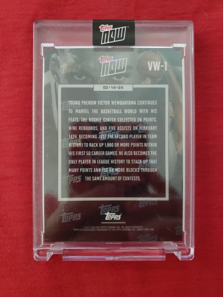 2024 TOPPS NOW Victor Wembanyama recrue de l'année RC San Antonio Spurs