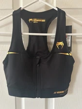 Venum Tempest 2.0 Women’s Black/Gold Zippered Sport Bra size Small
