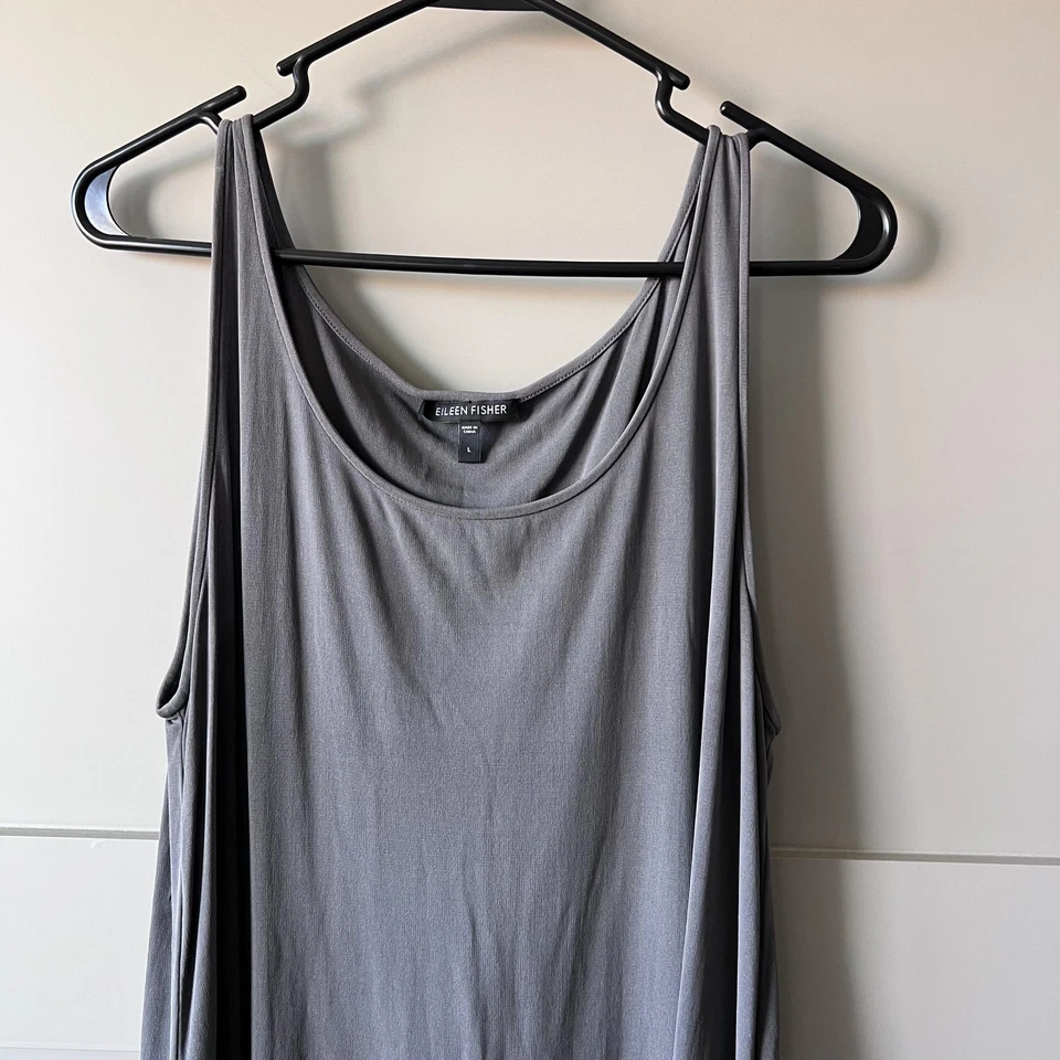 Vestido Eileen Fisher para mujer grande gris 100 % seda sin mangas línea A jersey Foto 3 de 4