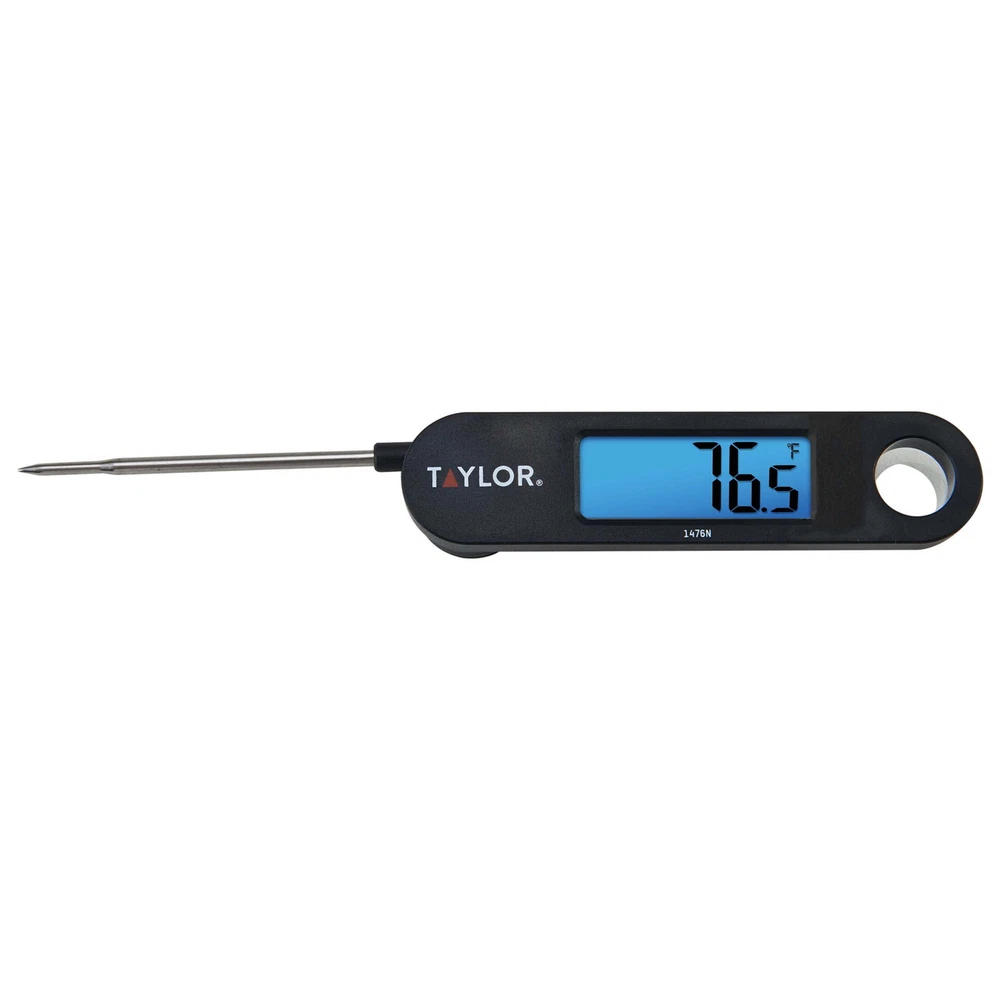 Digital Meat Thermometer with Stainless Steel Folding Probe and Blue Display