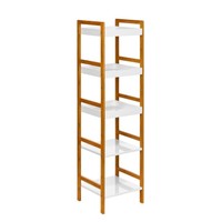 5 Tier Shelf Shelving Storage Stand Unit Bamboo Frame White High Gloss Finish 5 Tier Shelf Shelving Storage Stand Unit Bamboo Frame White High Gloss Finish